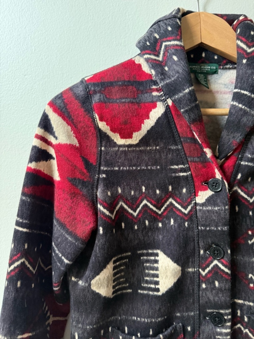Ralph Lauren Aztec Shawl Collar Knit Jacket - Black, Red, Cream - Picture 4 of 8